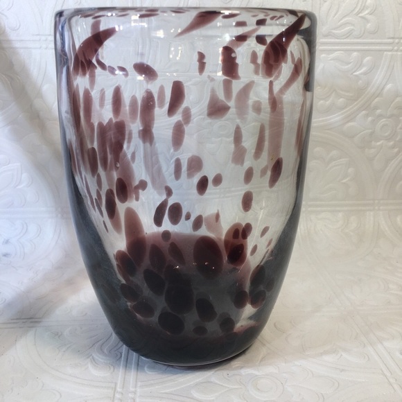 Heavy Art Glass Vase with Plum Accents